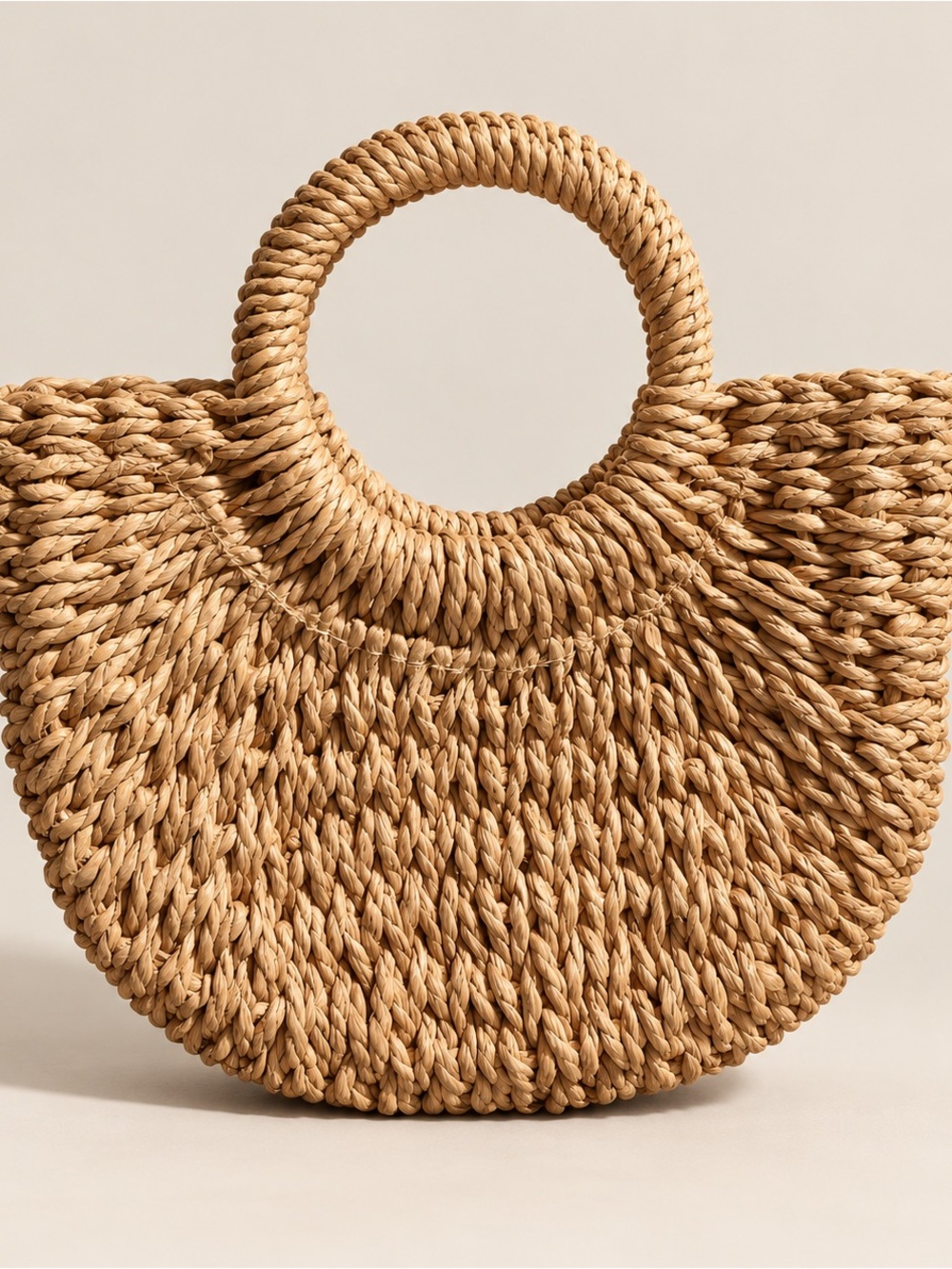 Woven Straw Circle-Handle Tote - Natural